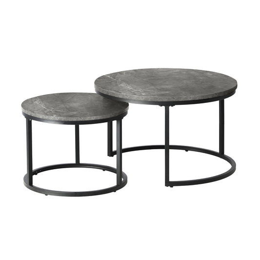 Oikiture Nesting Coffee Table Round Marble Grey & Black