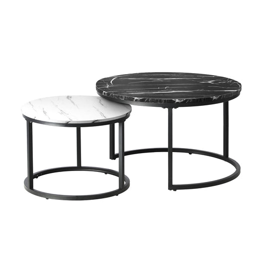 Oikiture Nesting Coffee Table Round Marble Black&White