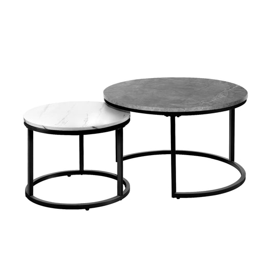 Oikiture Nesting Coffee Table Round Marble Grey&White