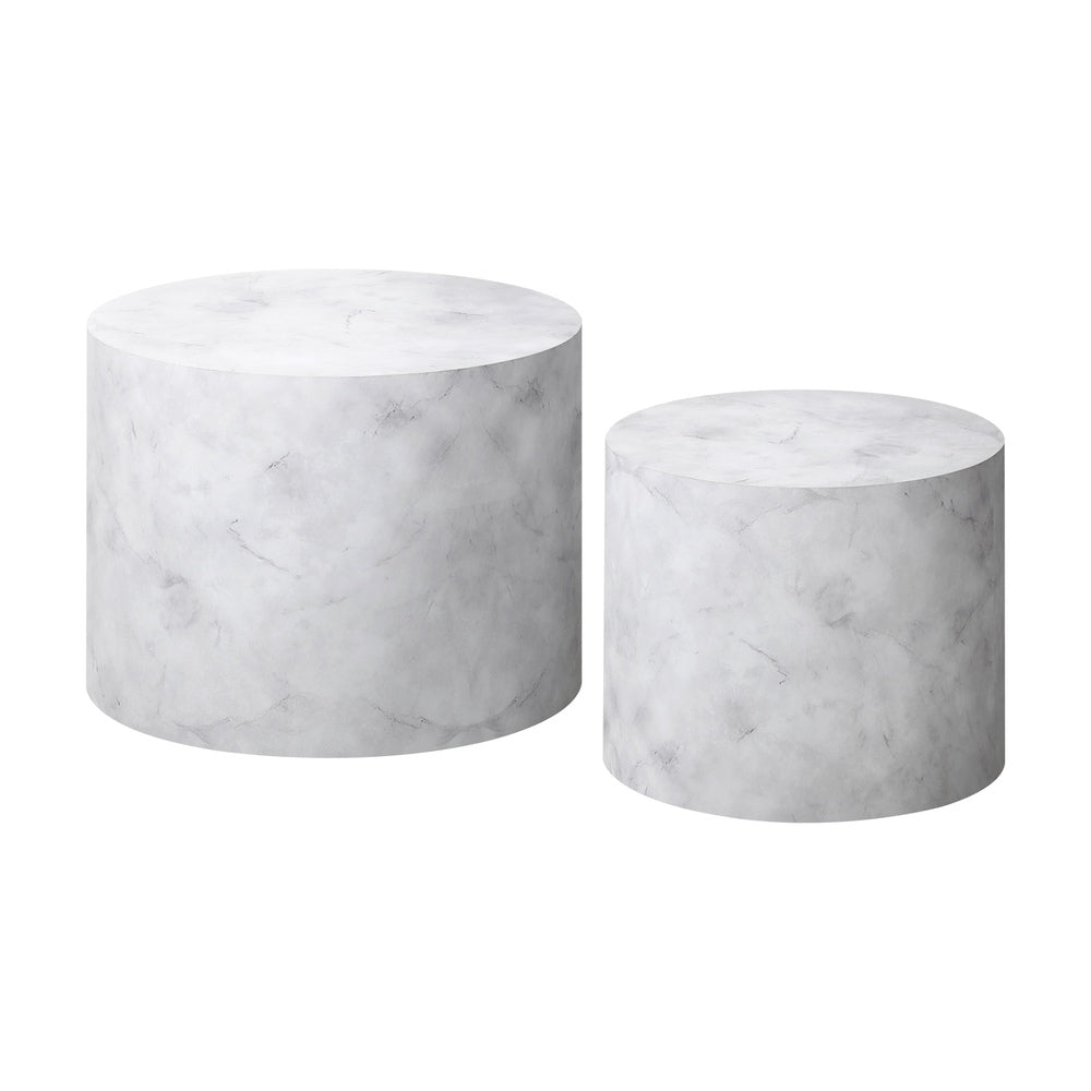 Oikiture Round Coffee Table Set of 2 Marble Effect White