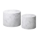 Oikiture Round Coffee Table Set of 2 Marble Effect White