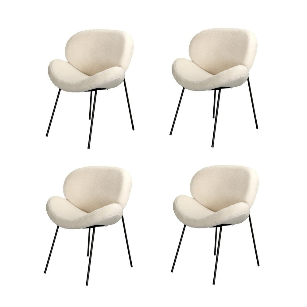 Oikiture 4PCS Armchair Dining Chair Sherpa White