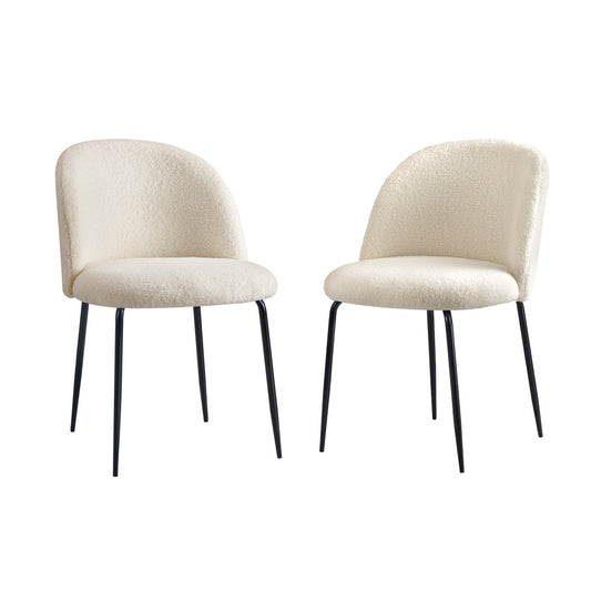 Oikiture 2x Dining Chairs Upholstered Sherpa White