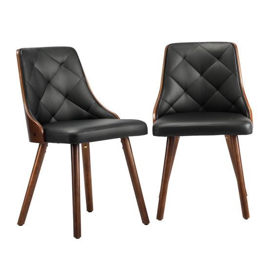 Oikiture Wooden Dining Chairs Padded Seat x2 Black
