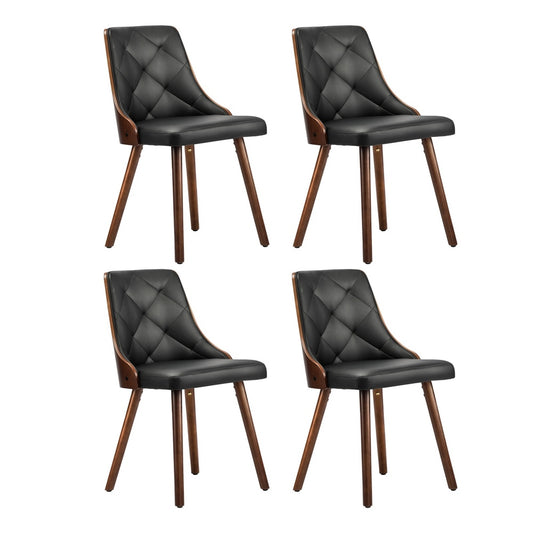 Oikiture 4x Wooden Dining Chairs Faux Leather Padded Black