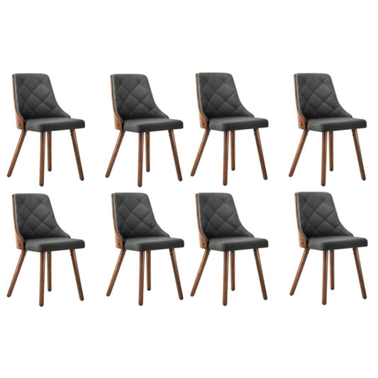 Oikiture Wooden Dining Chairs Faux Linen fabric Padded Seat x8