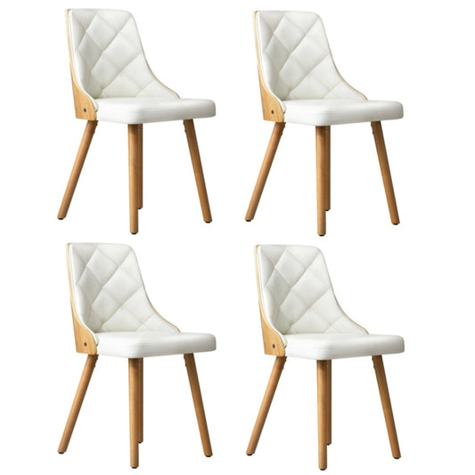 Oikiture 4x Wooden Dining Chairs Faux Leather Padded White