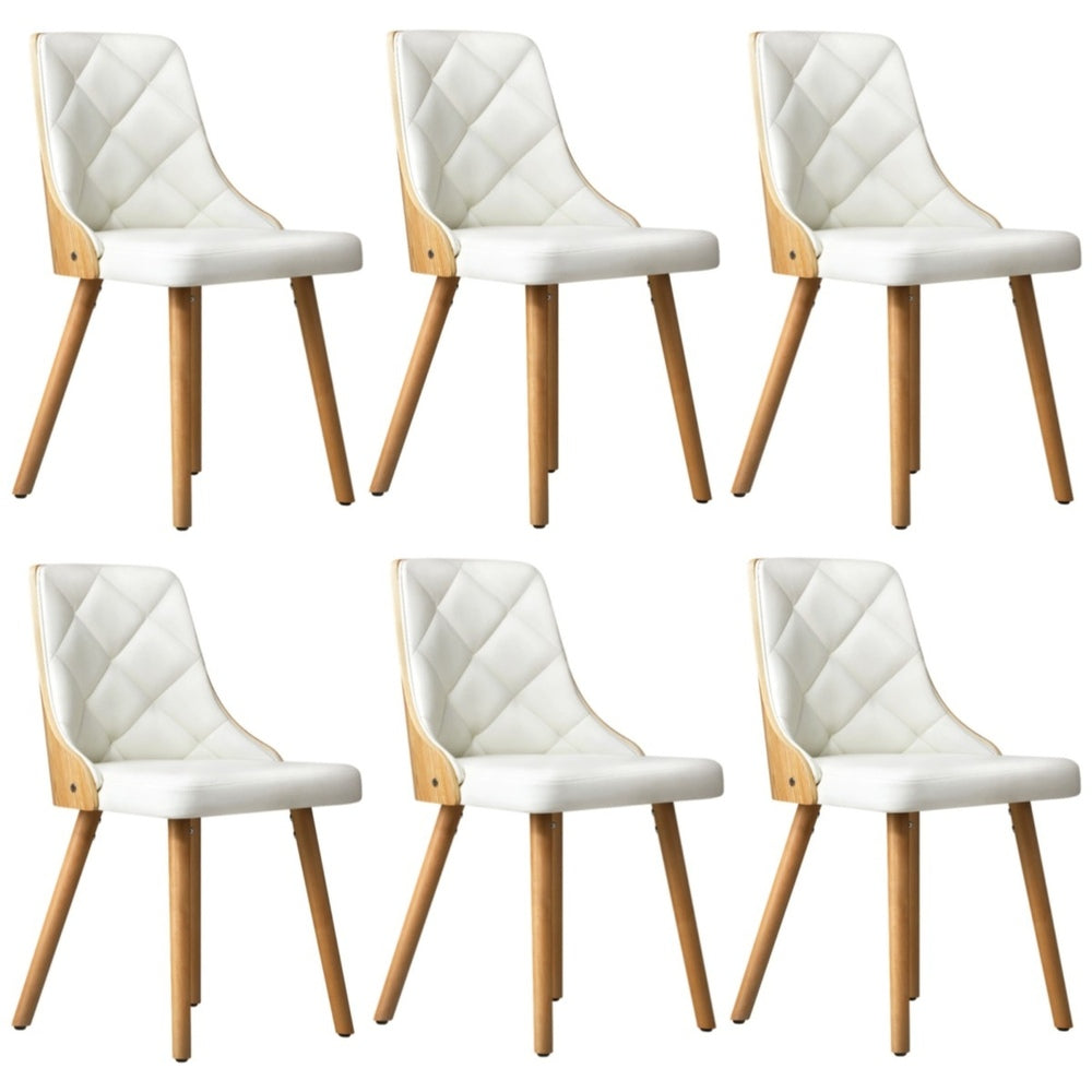 Oikiture 6x Wooden Dining Chairs Faux Leather Padded White