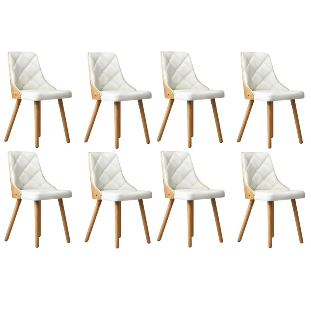 Oikiture 8x Wooden Dining Chairs Faux Leather Padded White