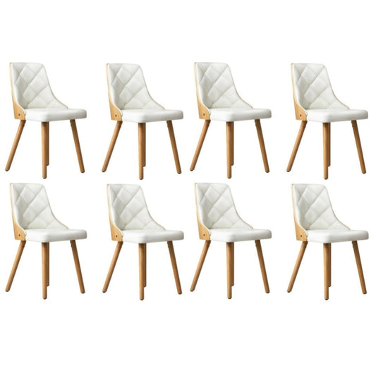 Oikiture 8x Wooden Dining Chairs Faux Leather Padded White