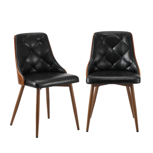 Oikiture Dining Chairs Retro PU Leather x2 Black