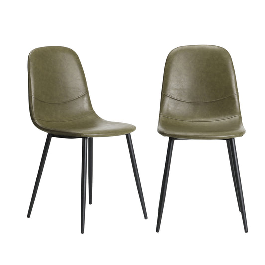 Oikiture 2x Dining Chairs PU Leather Green