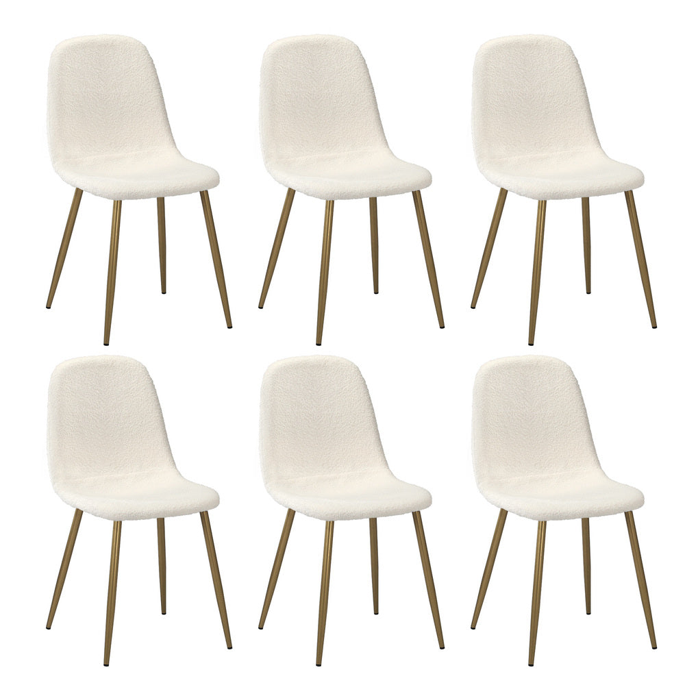 Oikiture 6x Dining Chairs Sherpa White and Golden