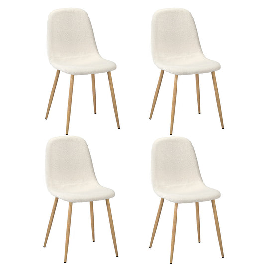 Oikiture 4x Dining Chairs Sherpa White and Wooden