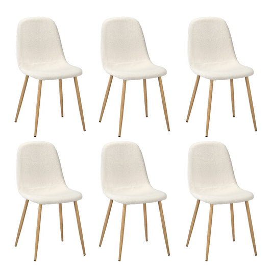 Oikiture 6x Dining Chairs Sherpa White and Wooden