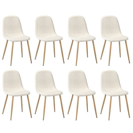 Oikiture 8x Dining Chairs Sherpa White and Wooden