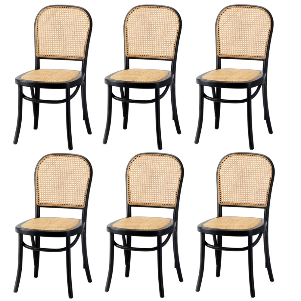 Oikiture 6PCS Dining Chairs Wooden Chairs Rattan Black