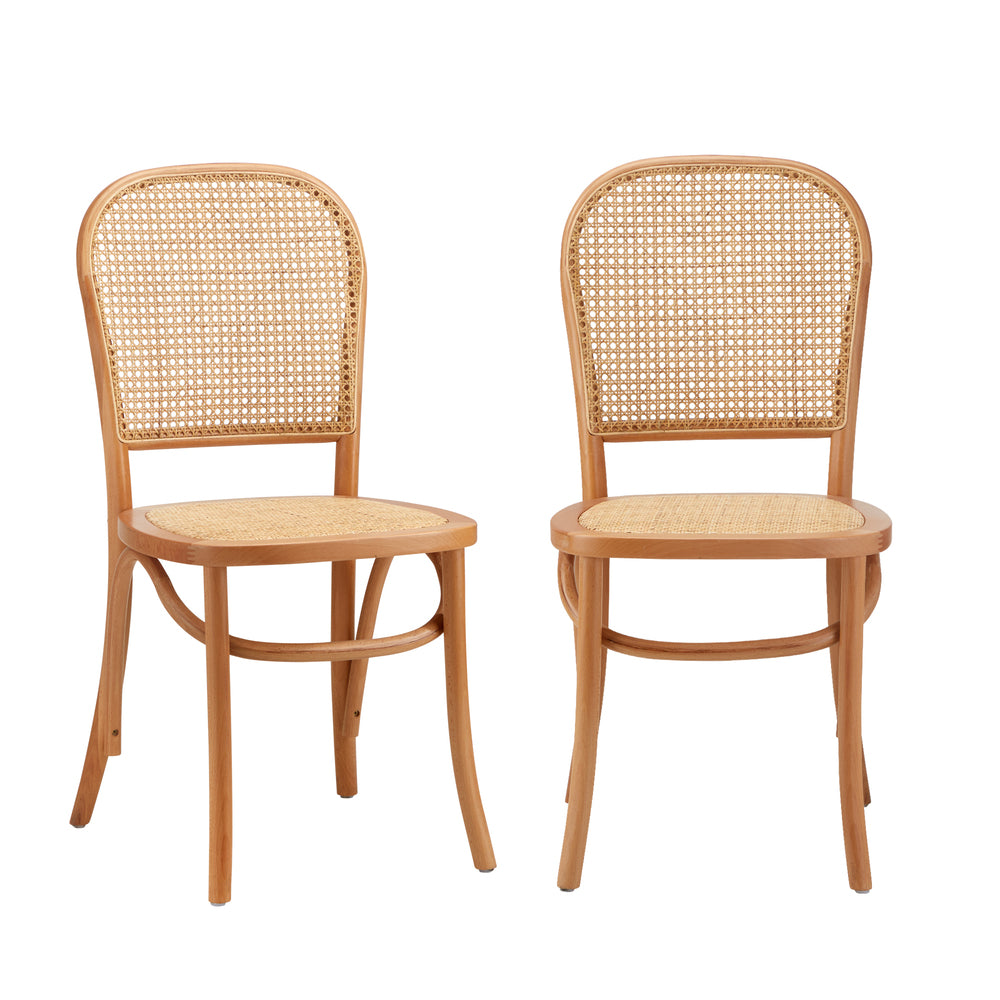 Oikiture Dining Chairs Wooden Chairs Rattan Seat Beige