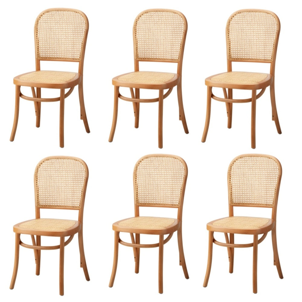 Oikiture 6PCS Dining Chairs Wooden Chairs Rattan Natural