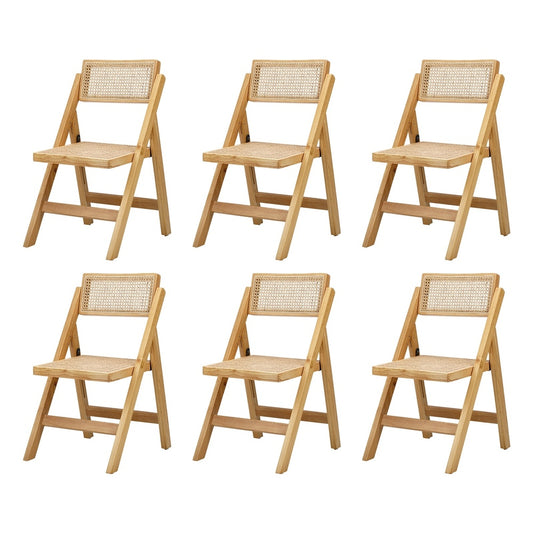 Oikiture 6x Dining Chairs Folding Rattan Chair Wooden
