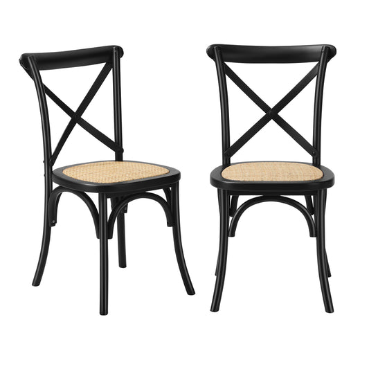 Oikiture Set of 2 Dining Chair with Crossback Timber Black