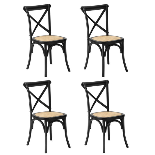 Oikiture 4PCS Crossback Dining Chair Ratan Seat Black