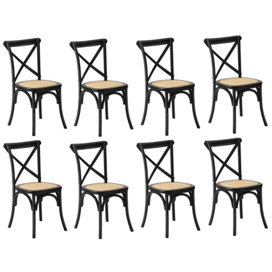Oikiture 8PCS Crossback Dining Chair Solid Wood Ratan Seat Black