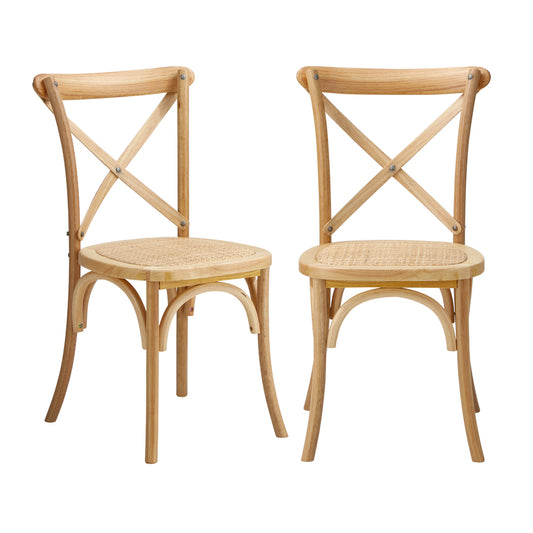 Oikiture Set of 2 Dining Chair with Crossback Timber Wooden