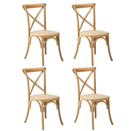 Oikiture 4PCS Crossback Dining Chair Ratan Seat Natural