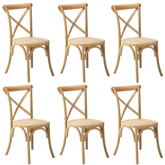 Oikiture 6PCS Crossback Dining Chair Ratan Seat Natural