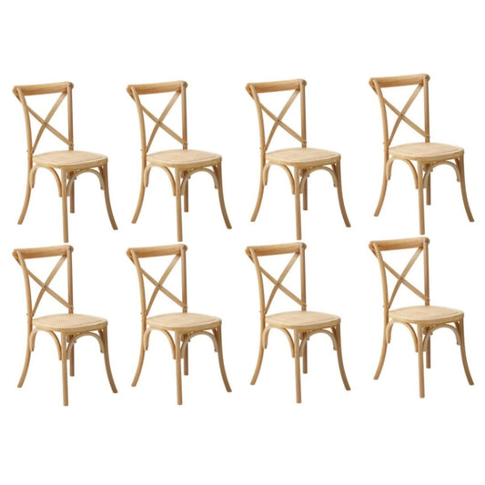 Oikiture 8PCS Crossback Dining Chair Solid Wood Ratan Seat Natural