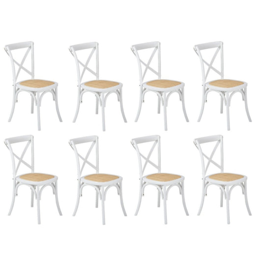 Oikiture 8PCS Crossback Dining Chair Solid Wood Ratan Seat White