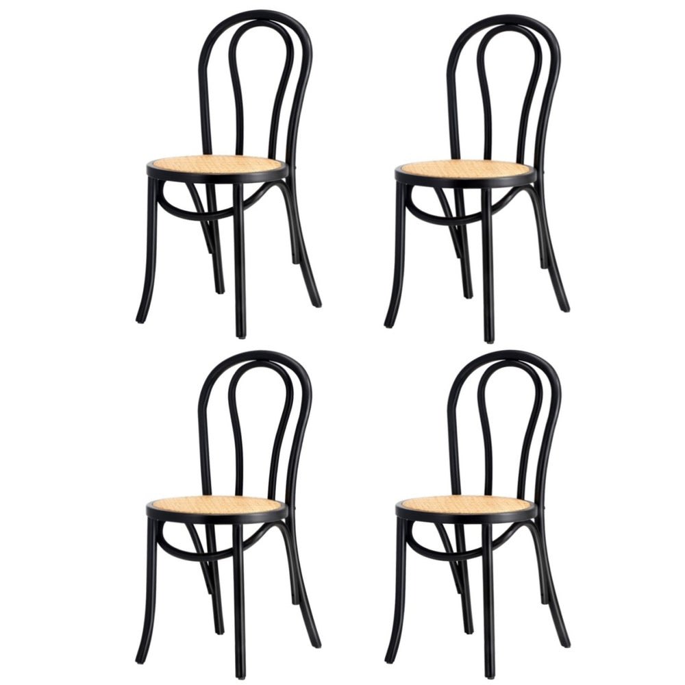 Oikiture 4x Wooden Dining Chair Ratan Seat Black