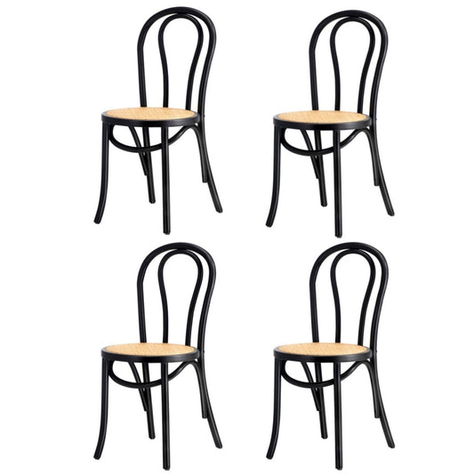 Oikiture 4x Wooden Dining Chair Ratan Seat Black