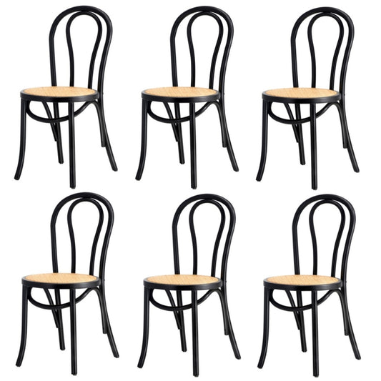 Oikiture 6x Wooden Dining Chair Ratan Seat Black