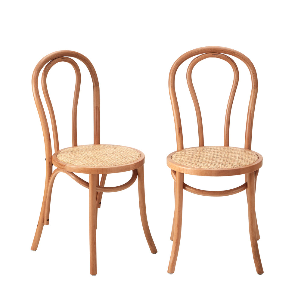 Oikiture Dining Chair Solid Wooden Chairs Ratan Seat Beige