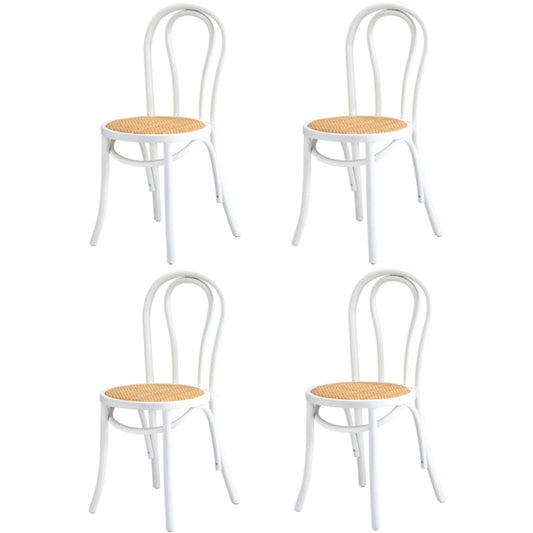 Oikiture 4x Wooden Dining Chair Ratan Seat White