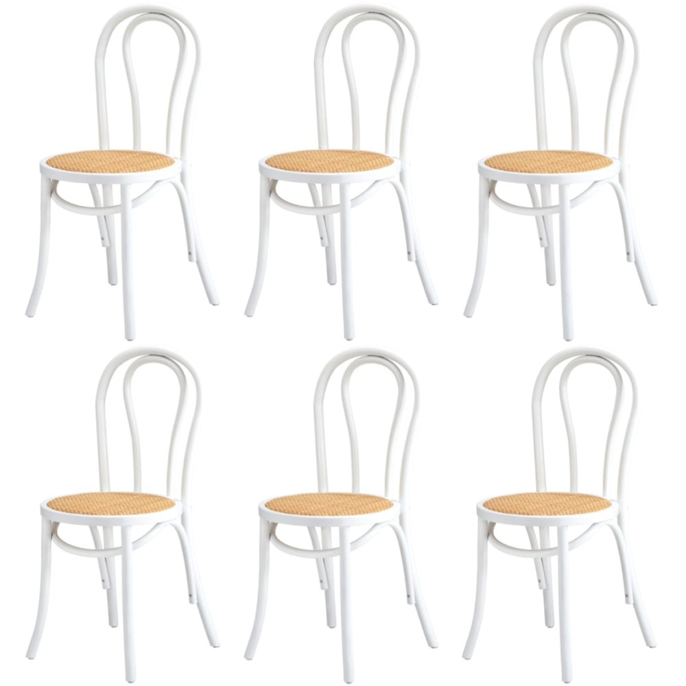 Oikiture 6x Wooden Dining Chair Ratan Seat White