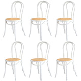 Oikiture 6x Wooden Dining Chair Ratan Seat White