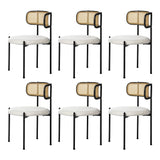 Oikiture 6x Dining Chair Round Boucle Rattan Backrest Black & White