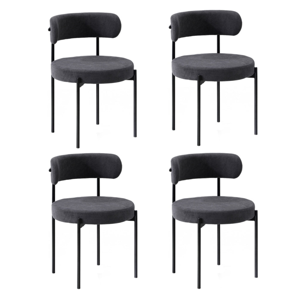 Oikiture 4x Dining Chair Round Boucle Backrest Dark Grey