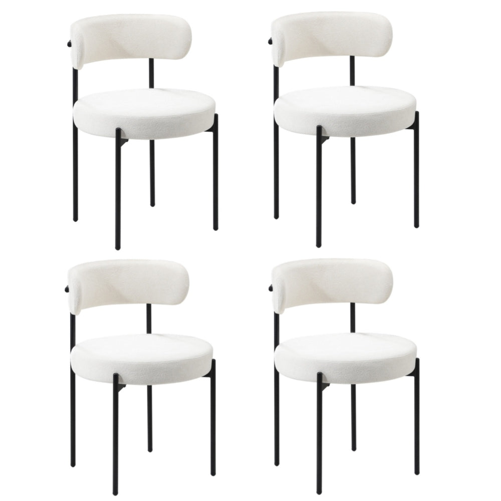 Oikiture 4x Dining Chair Round Boucle Backrest White