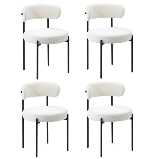 Oikiture 4x Dining Chair Round Boucle Backrest White