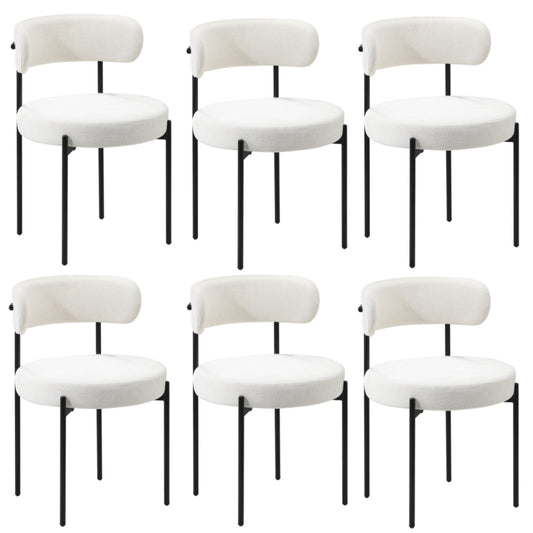 Oikiture 6x Dining Chair Round Boucle Backrest White