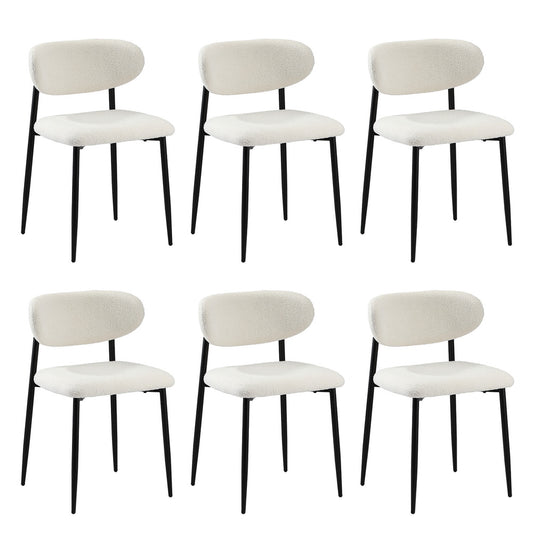 Oikiture 6x Dining Chairs Boucle Fabric Black&White