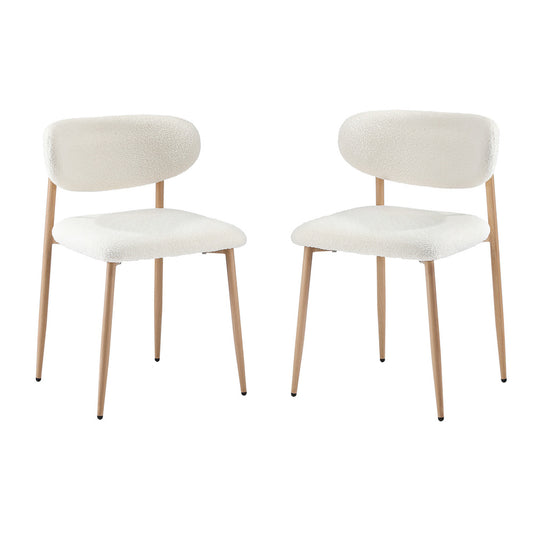 Oikiture 2x Dining Chairs Boucle Wood and White
