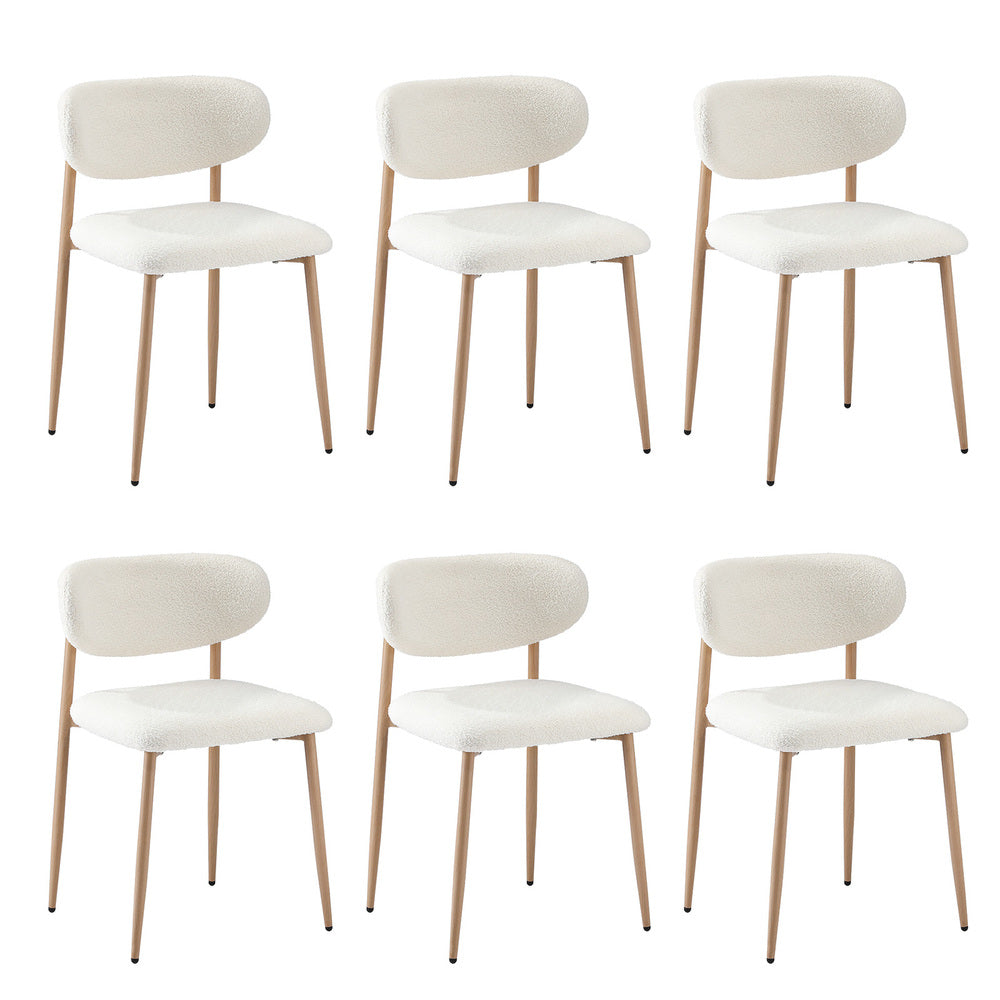 Oikiture 6x Dining Chairs Boucle Fabric Wood&White