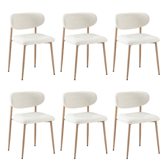 Oikiture 6x Dining Chairs Boucle Fabric Wood&White