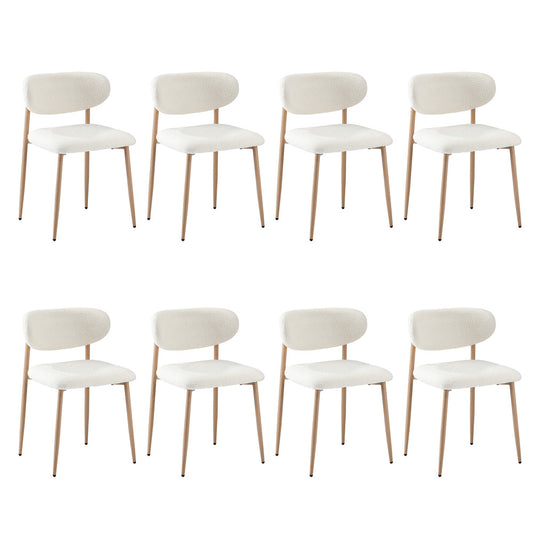 Oikiture 8x Dining Chairs Boucle Fabric Wood&White