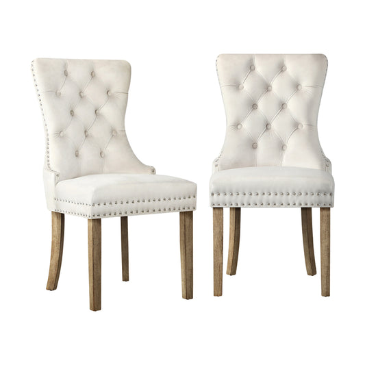 Oikiture Velvet Dining Chair with French Tufted X2 Beige